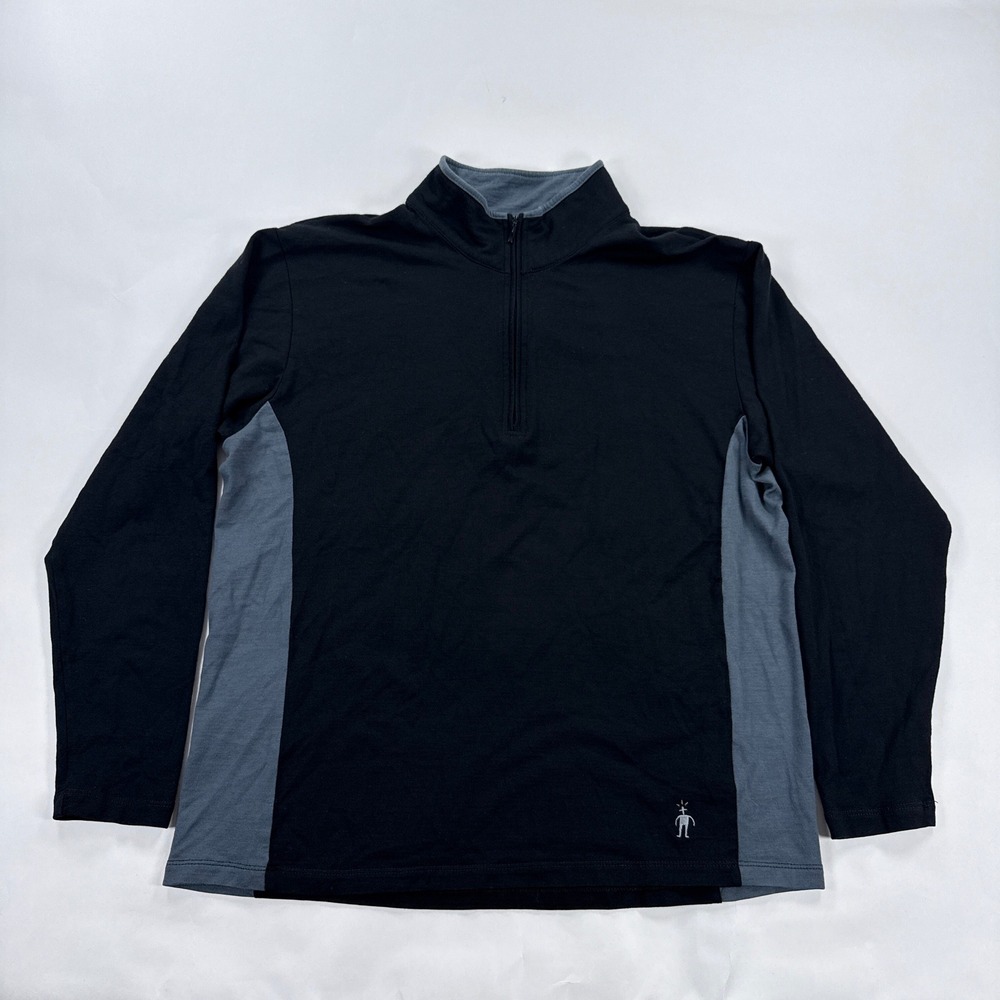 Smartwool Mens Pullover M-LG Black Gray Merino Wool Quarter Zip Base Layer